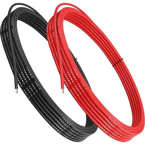 Cavo in Silicone 16 AWG – 2,5 m Rosso + 2,5 m Nero – Flessibile in Rame Stagnato – Alta Resistenza Termica (1/5)