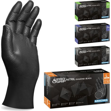50x Gants nitrile taille L Noir [Avec double épaisseur et texture diamantée], Gants nitrile à usage unique pour atelier, industrie et montage, Gants nitrile à usage unique (1/5)