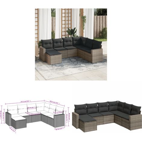 7-tlg. Garten-Sofagarnitur mit Kissen Grau Poly Rattan - Gartensorte - Gartenmöbelset - Polyethylen Outdoor Möbel - Lounge Set - Esszimmergarnitur - Home & Living (1/3)