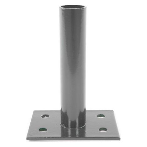 Platine pour poteau rond gris ø 45mm – Acier thermolaqué – Dimensions base 10x15cm – Hauteur 21cm – Fixation béton – Filiac