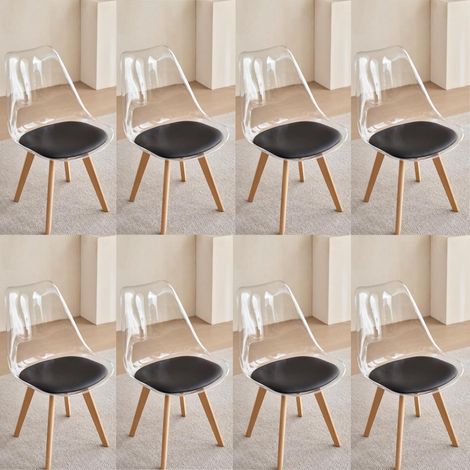 Lot de 8 chaises de salle à manger transparentes design scandinave avec coussin noir (1/5)