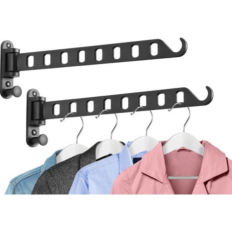Set mit 2 faltbaren Wandkleiderbügeln, 180° drehbar, aus massivem Aluminium, schwarz, Wäscheständer, faltbarer Aufbewahrungshaken, platzsparend (1/5)
