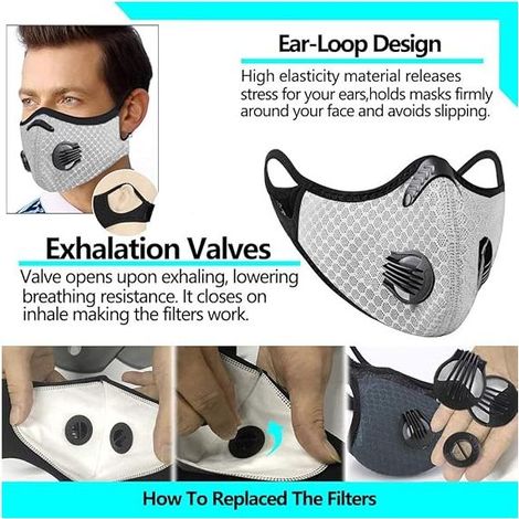 Antipoussière réutilisable M, Protection Sportive M, avec Filtre à Charbon Actif et Valve/pour activités Moto en extérieur (Noir) (1/2)