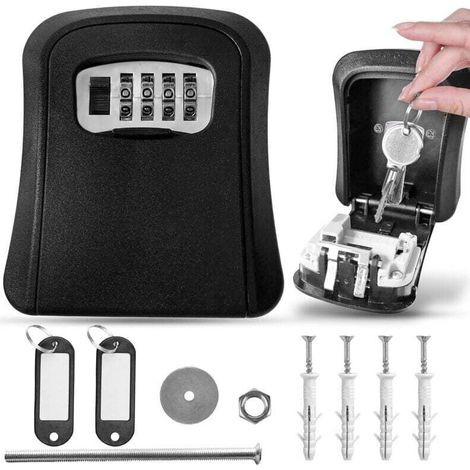 Coffre-fort pour clés avec code + 2 porte-clés avec porte-étiquette Coffre-fort clés extérieur, boîte à combinaison sécurité pour extérieur de maison, hébergements touristiques, etc.