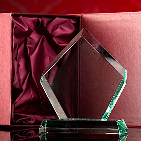 Triangolo di vetro con base, statuetta in vetro, premio, regalo, per incisione o stampa, con custodia decorativa (1/5)
