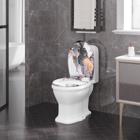 WOLTU Toilettendeckel Klodeckel WC Sitz mit Absenkautomatik, Toilettensitz mit Motiv, Klobrille Montage von oben, Toilettensitz mit Quick-Release-Funktion, 175kg belastbar, Abstraktes Marmormuster