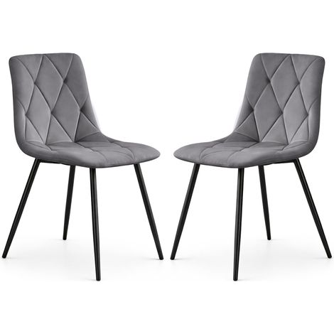 Lot de 2 Chaises en velours matelassées MILO Graphite Foncé pieds noirs (1/5)