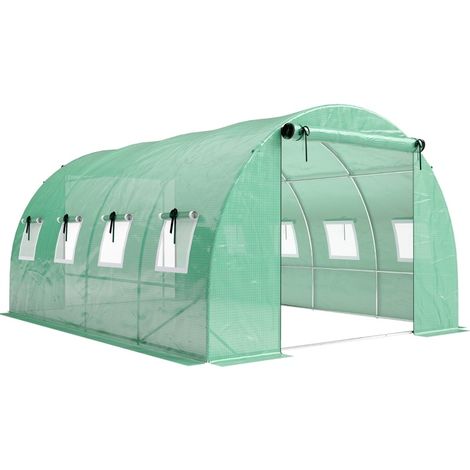 Serra tunnel 2,95 x 4 x 2 m in PE verde con 2 porte arrotolabili e 8 finestre a rete (1/5)