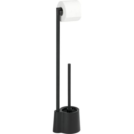 Porte brossee WC Avola Brosse WC sur pied et support papier toilette noir Accessoires WC inox Matériaux Polypropylène et inox Dimensions 13 x 70 x 16 cm Couleur Noir (1/4)