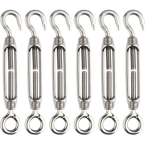 6 Pièces - Tendeur Cable - Ridoir Inox - Acier Inoxydable 304 Réglable Pour Clôture Et Voile D'ombrage Argent 10x15cm (1/5)