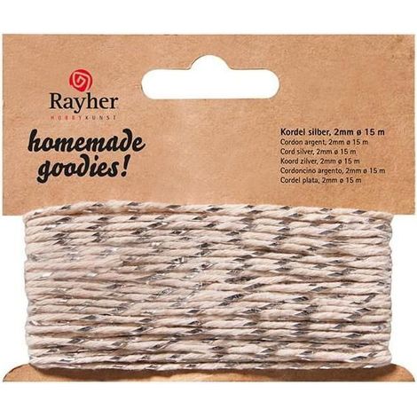 Ficelle décorative - RAYHER - Ficelle argentée & blanche - coton - 15 m - Ø 2 mm (1/2)