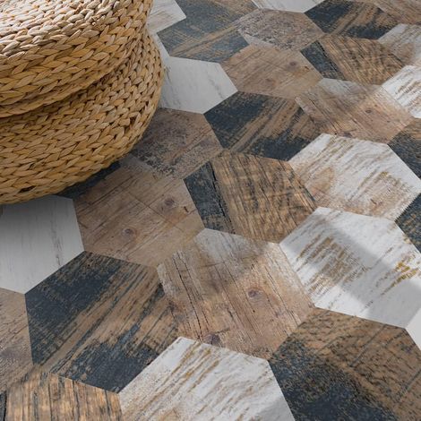 30Pcs Hexagone Grain de bois brun parquet adhesif sol 20cmX23cm  Autocollant Stickers Carrelage, Imperméable carrelage adhesif sol, Convient pour la cuisine, salle de Bains carreaux adhesif (1/5)