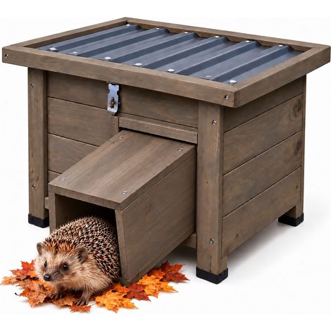 Relaxdays Casetta per ricci con fondo, ingresso labirinto, tetto impermeabile, legno, HxLxP: 30 x 42 x 31 cm, marrone (1/5)