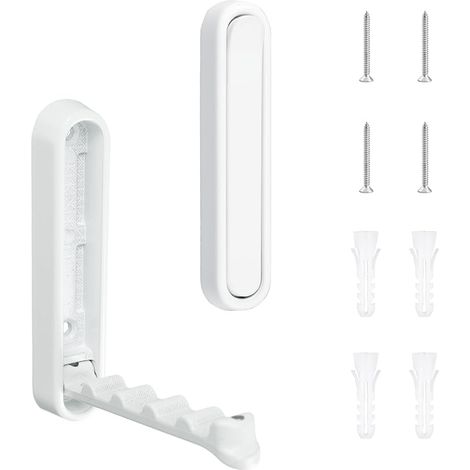 Lot de 2 crochets muraux pliants elliptiques en alliage d'aluminium - Crochets invisibles antidérapants et robustes - Support rétractable pour suspendre serviettes, chapeaux, sacs - Blanc mat (1/5)