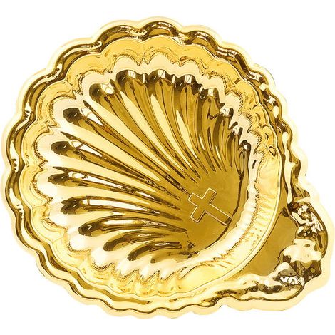 Ein goldfarbenes Weihwassergefäß