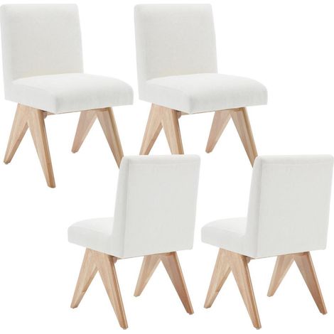 Esszimmerstühle 4er Set Chenille Polsterstühle mit Holzbeinen Vintage Beige (1/5)