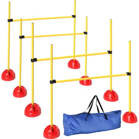 Kit d'agilité canin 4 obstacles saut réglables, haies ajustables jaune orange, sac rangement transport inclus.