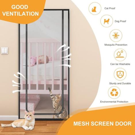 Porte moustiquaire pour chat, porte en filet pour chiens, chats, moustiques, porte pour chat avec fermeture éclair, anti-fuite 90200XW