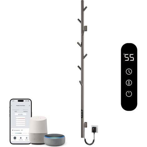 Seche Serviette Electrique,Porte-serviettes électrique à tige unique,Serviette Murale Intelligent à Température Constante,Chauffe-serviettes,Sèche Serviettes Électrique,économie d'énergie-WiFi Gray (1/5)