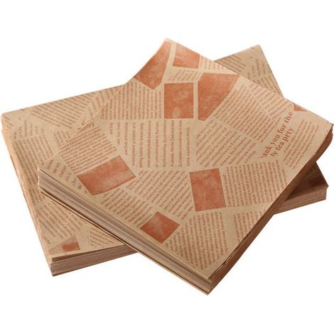 100 feuilles de papier sulfurisé imprimé journal, idéales pour emballer les aliments, les paniers, les corbeilles de pique-nique et les gourmandises - 18 x 18 cm (1/2)