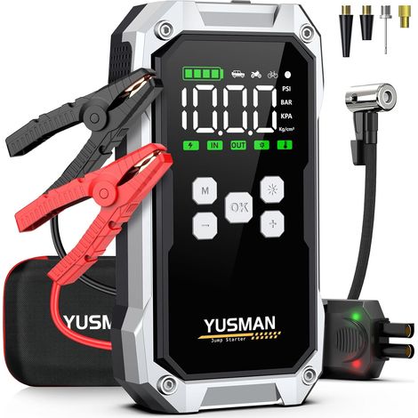 Booster Batterie Voiture 9000A, 160PSI Gonfleur Pneus Voiture, 12V Car Battery Jump Starter(Tous Gaz/Essence (1/5)