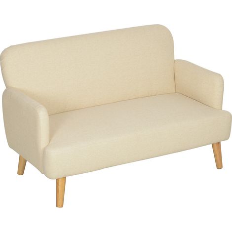 2 Sitzer Sofa, Kleine Couch mit Samtoptik, Holzbeine, Dicke Gepolsterter Polstersofa mit Armlehne für Wohnzimmer, Schlafzimmer, 130 x 74 x 79 cm, Cremeweiß