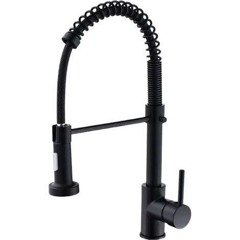 Robinet de cuisine moderne à ressort à poignée unique avec douchette extractible , robinet d'évier de cuisine noir mat (1/4)