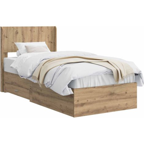 Bed Frame with Storage and Headboard Artisan Oak 100 x 200 cm vidaXL (1/5)