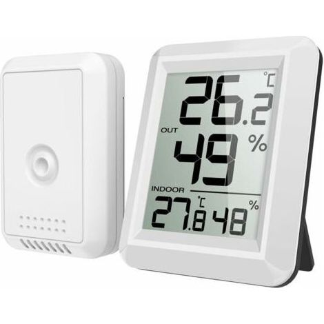 Kaelt - Thermomètre intérieur extérieur, thermomètre hygromètre avec sonde extérieure, thermomètre hygromètre numérique sans fil avec grand écran LCD, commutateur ℃/℉, pour bureau, maison, chambre (1/4)