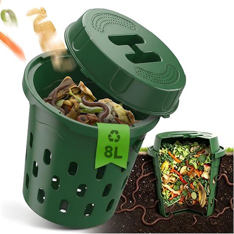 8L Souterrain Composteur de Jardin avec Couvercle,PVC Lombricomposteur avec Trous de Ventilation,Organique Composteur pour Améliorer Sol Plantes,pour Jardins,Massifs de Fleurs,Cours 24x23cm (1/5)