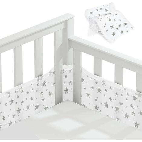 Babybettumrandung, Babybettumrandung mit 4 stoßdämpfenden Seiten, atmungsaktive Babybettumrandung mit 3D-Netzfutter für Luftzirkulation, für Neugeborene, Jungen und Mädchen (Stern) (1/5)