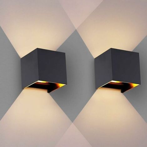 Juego de 2 apliques de pared LED modernos de 12 W para interiores - Diseño ajustable hacia arriba/abajo, aluminio negro (blanco cálido) - Dormitorio, hogar, pasillo, sala de estar