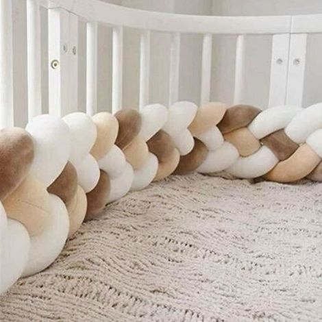 3M Tour de Lit Coussin Serpent Coussin Tressé Pare-chocs Velours Protection Bébé, blanc+blanc+kaki+marron