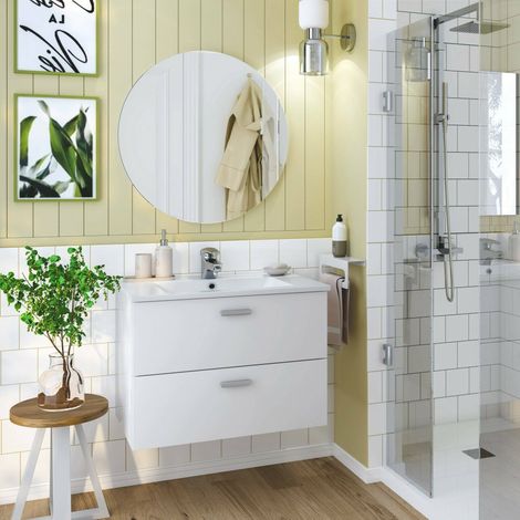 Dmora - Bajo el armario Denison, Mueble de baño, Contenedor de lavabo, Mueble fregadero, 70x45 h50 cm, Blanco brillante (1/5)