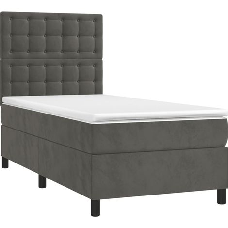 Struttura letto LED con coprimaterasso testiera boxspring 100x200 cm tessuto in velluto grigio scuro TDL0207744