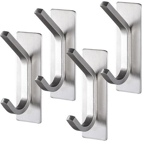 Selbstklebender Wandhaken, Handtuchhaken, Kleiderhaken, silberfarben, 4 Stück (1/5)