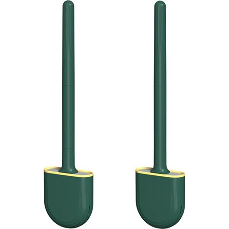 Lot de 2 brosses WC en silicone à poils flexibles avec support à séchage rapide - Accessoire salle de bain - Vert (1/5)