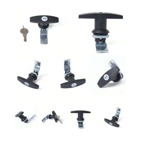 QORVA-Serrure à poignée en T pour abri de jardin avec 2 clés, capuchon de camion, remorque, camping-car, armoire, poignée en T, serrure de porte de garage, noir