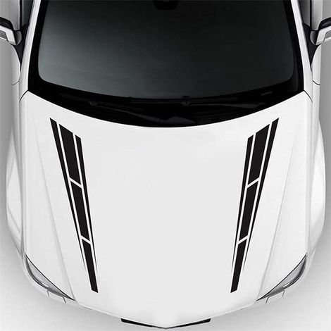 Franjas adhesivas para capó de coche，Franjas adhesivas gráficas universales de PVC para capó，Negro (1/2)