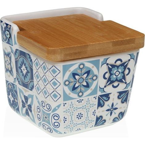 VERSA salero porcelana pequeño azurita 8.8x8.8x8.5 cm , Salero pequeño Azurita de porcelana, un accesorio práctico y decorativo que aporta un estilo elegante y mediterráneo a la co