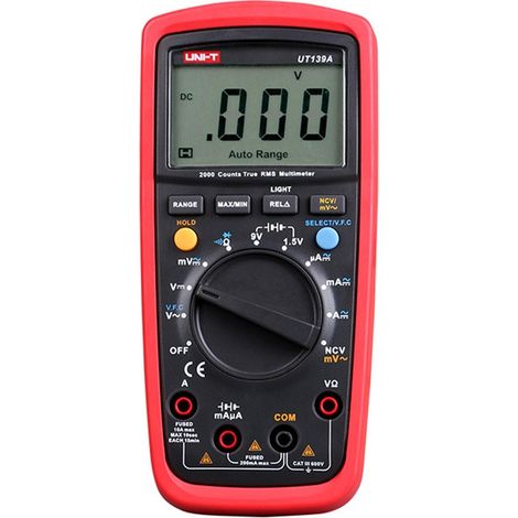UNI-T UT139A CAT III 600V TRUE RMS DIGITAL MULTIMETER WITH FREQUENCY,NCV,RESISTANCE, VOLTAGE,TEMPERATURE MEASUREMENT,RED/GREY (1/5)