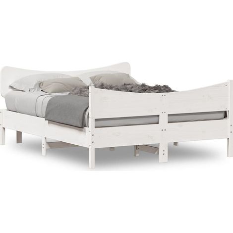 Cadre de lit avec tête de lit blanc 150x200 bois pin massif (1/5)