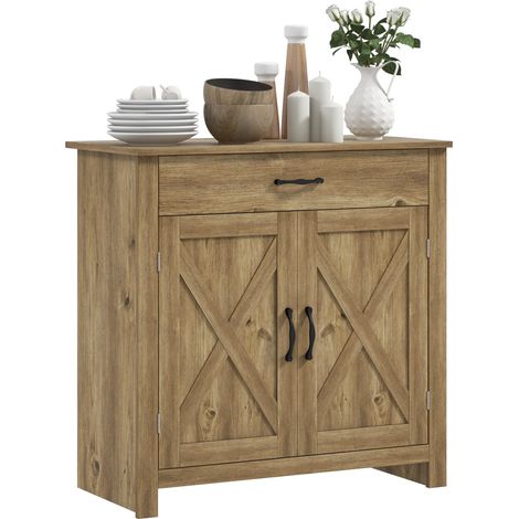 Credenza Cucina Country con Armadietto a 2 Ante e Cassetto, 80x39.7x80cm, Color Legno