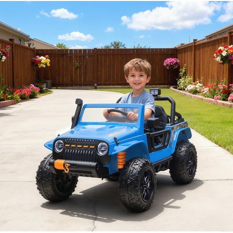 Voiture électrique enfant 123,5x70,3x71,3 cm en métal bleu, avec rangement, pour jardin FloraGrace (1/5)
