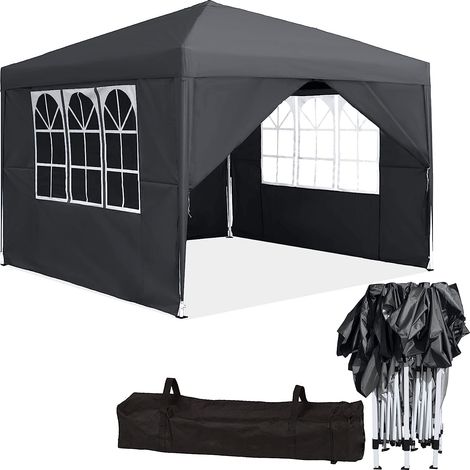 Froadp Garten Pavillons 3x3m Klappbare Gartenpavillon Pop-up Faltpavillon mit 4 Seitenteilen & Tasche Sonnenschutz Festzelt Set Wasserdicht Partyzelt Gartenzelt für Hochzeit Picknick (Anthrazit)