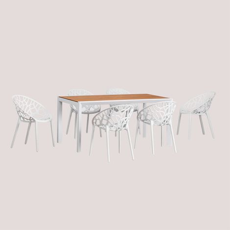 Set tavolo rettangolare in legno e alluminio Archer Classic (160x90 cm) e 6 sedie da giardino impilabili Ores SKLUM            