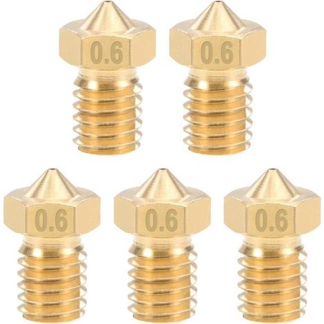 Ricambi per stampanti 3D - Ugelli per stampanti 3D - Set di 5 ugelli in ottone da 0,6 mm, adatti per filamento da 1,75 mm e E3D V5-V6