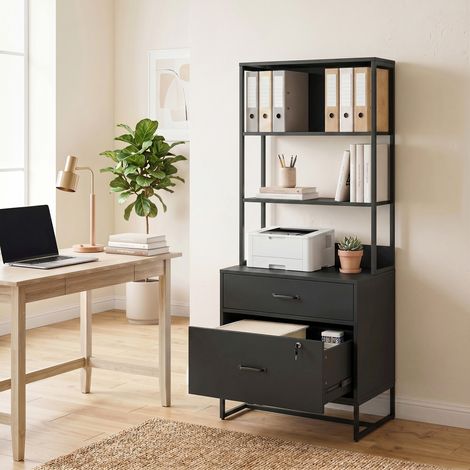 Classeur à tiroirs, armoire de rangement verrouillable avec étagère pour formats A4, Lettre et Légal, noir (1/5)