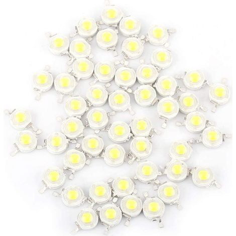 50 pcs Haute Puissance LED Chip Super Bright Intensity Blanc Chaud 30003500K Blanc Froid 60006500K Composants émetteur de lumière diode 1 W Ampoule(1) (1/4)