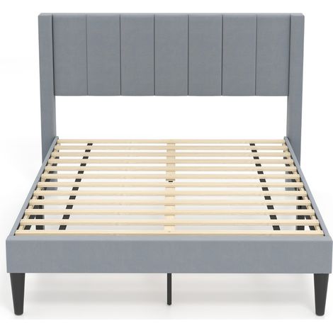Struttura letto matrimoniale con testiera di velluto, Struttura letto imbottita con piedini regolabili 200 x 140 cm Grigio (1/4)